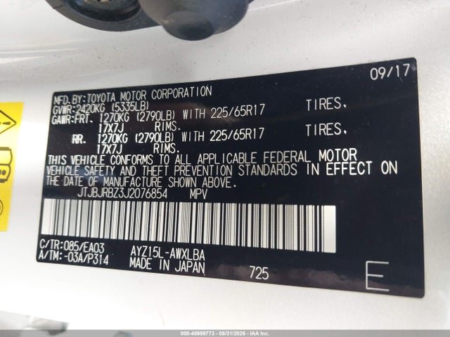 45999773 :رقم المزاد ، JTJBJRBZ3J2076854 vin ، 2018 Lexus Nx 300h مزاد بيع