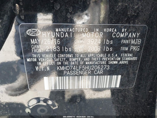 Hyundai ELANTRA SE 2017 KMHD74LF5HU206273 Image 9