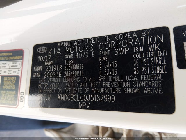 Aukcja sprzedaży 2018 Kia Niro Fe, vin: KNDCB3LC0J5132999, numer aukcji: 45999785