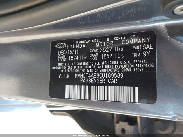 45999804 :رقم المزاد ، KMHCT4AE8CU189589 vin ، 2012 Hyundai Accent Gls مزاد بيع