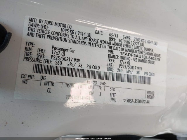 Продаж на аукціоні авто 2013 Ford C-max Hybrid Se, vin: 1FADP5AU1DL540379, номер лоту: 45999813