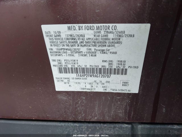 Продажа на аукционе авто 2010 Ford Taurus Limited, vin: 1FAHP2FW9AG120707, номер лота: 45999823