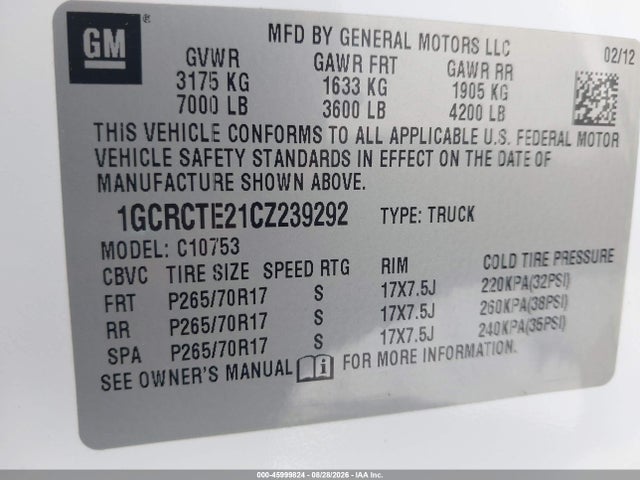 Aukcja sprzedaży 2012 Chevrolet Silverado 1500 Ltz, vin: 1GCRCTE21CZ239292, numer aukcji: 45999824