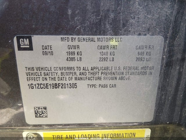 2011 Chevrolet Malibu 1lt მანქანა იყიდება აუქციონზე, vin: 1G1ZC5E19BF201305, აუქციონის ნომერი: 45999836