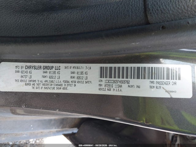 45999841 :رقم المزاد ، 1C3CCCBG5FN569782 vin ، 2015 Chrysler 200 S مزاد بيع