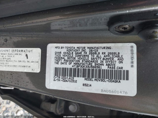 Aukcja sprzedaży 2003 Toyota Camry Xle V6, vin: 4T1BF30K33U566561, numer aukcji: 45999843