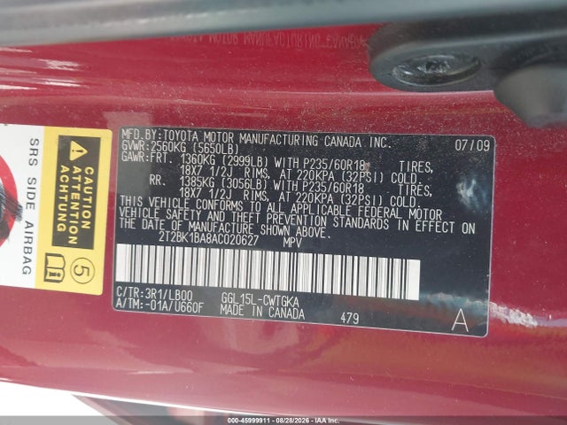 Aukcja sprzedaży 2010 Lexus Rx 350, vin: 2T2BK1BA8AC020627, numer aukcji: 45999911