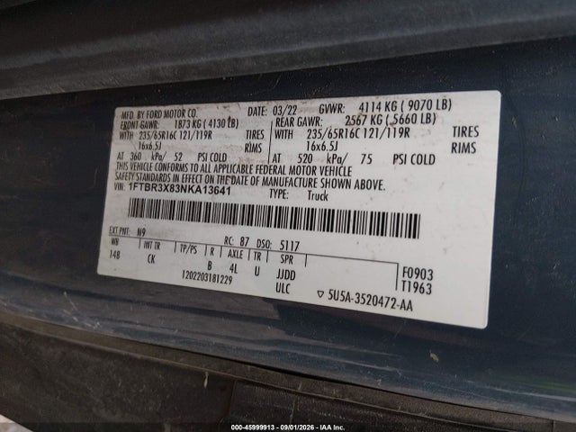 Продажа на аукционе авто 2022 Ford Transit-250 Cargo Van, vin: 1FTBR3X83NKA13641, номер лота: 45999913