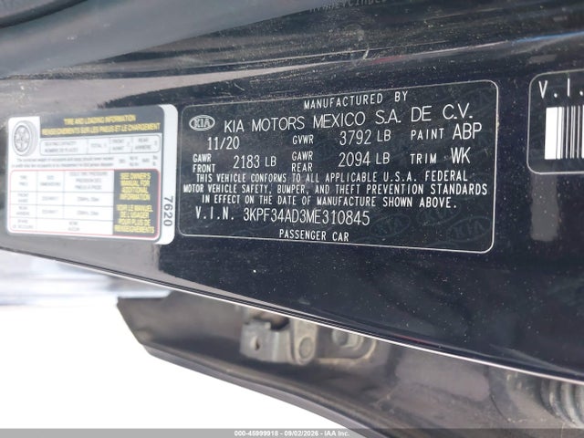 Продажа на аукционе авто 2021 Kia Forte Gt-line, vin: 3KPF34AD3ME310845, номер лота: 45999918