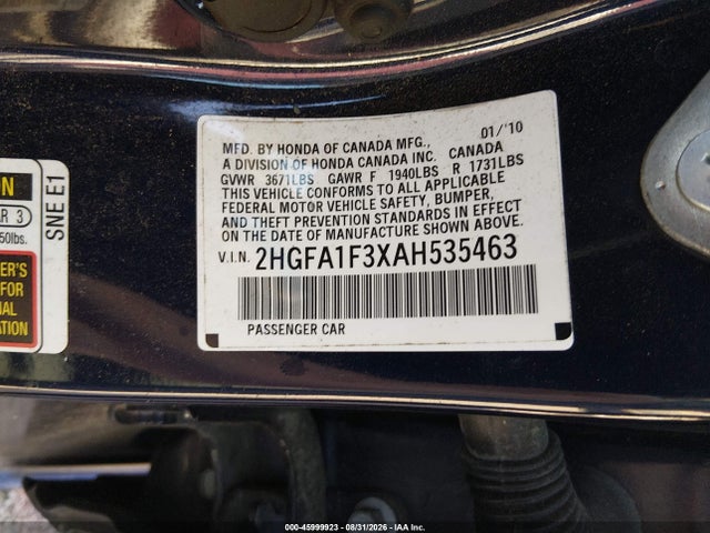Aukcja sprzedaży 2010 Honda Civic Vp, vin: 2HGFA1F3XAH535463, numer aukcji: 45999923