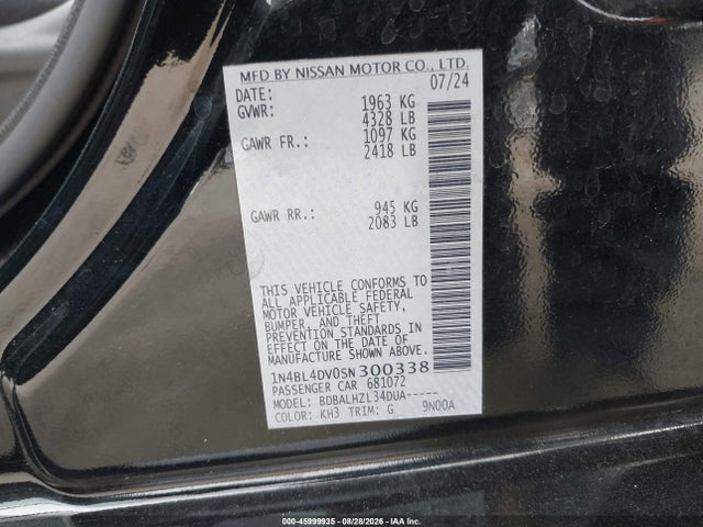 1N4BL4DV0SN300338 Nissan Altima Sv Fwd