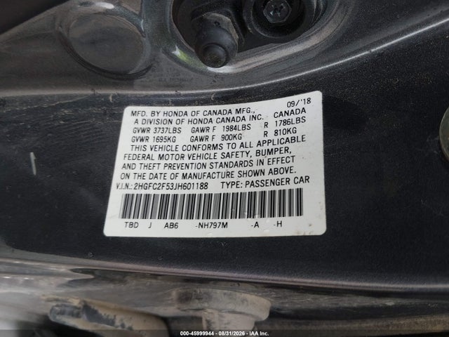 45999944 :رقم المزاد ، 2HGFC2F53JH601188 vin ، 2018 Honda Civic Lx مزاد بيع