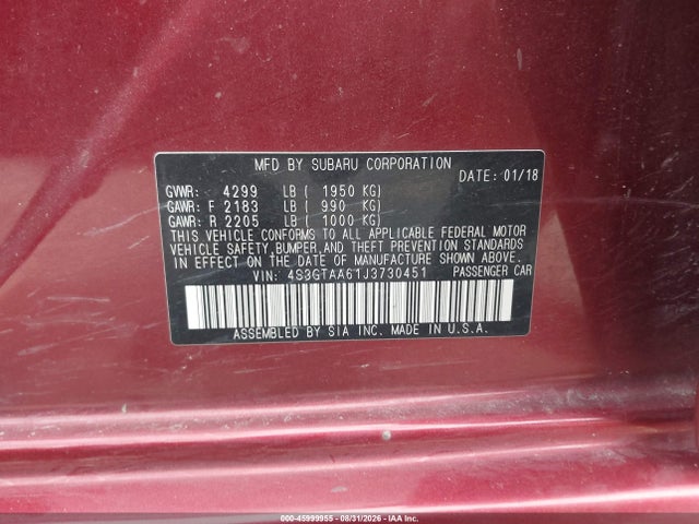 2018 Subaru Impreza 2.0i მანქანა იყიდება აუქციონზე, vin: 4S3GTAA61J3730451, აუქციონის ნომერი: 45999955