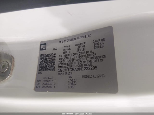 1GCHTCEAXN1222205 Chevrolet Colorado 4wd Long Box Lt