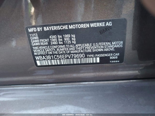 2014 Bmw 320i მანქანა იყიდება აუქციონზე, vin: WBA3B1C56EPV79690, აუქციონის ნომერი: 45999983