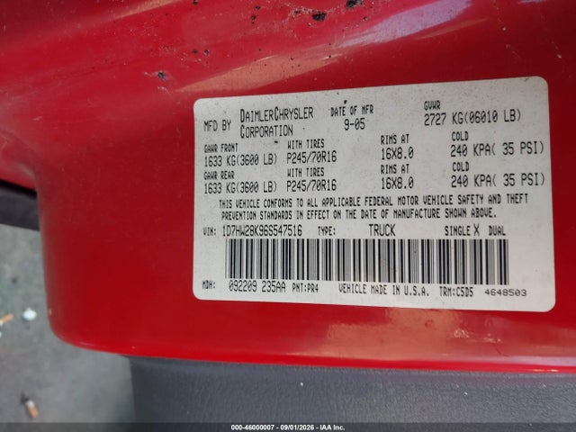 Продаж на аукціоні авто 2006 Dodge Dakota St, vin: 1D7HW28K96S547516, номер лоту: 46000007