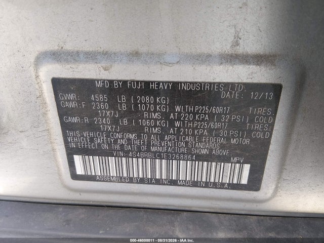 Продажа на аукционе авто 2014 Subaru Outback 2.5i Limited, vin: 4S4BRBLC1E3268864, номер лота: 46000011