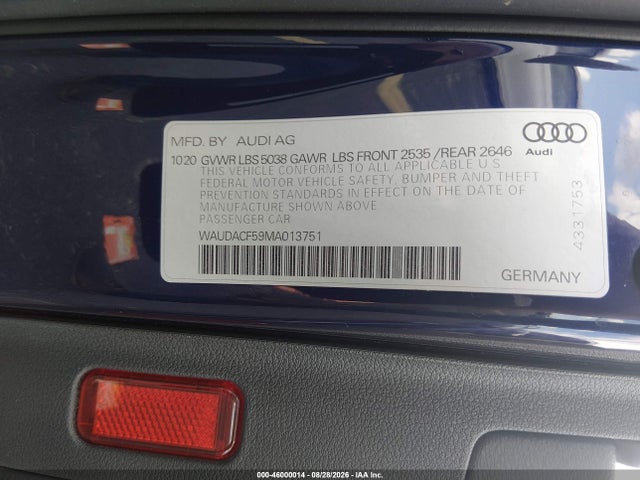 Aukcja sprzedaży 2021 Audi A5 Sportback Premium 45 Tfsi Quattro S Tronic, vin: WAUDACF59MA013751, numer aukcji: 46000014