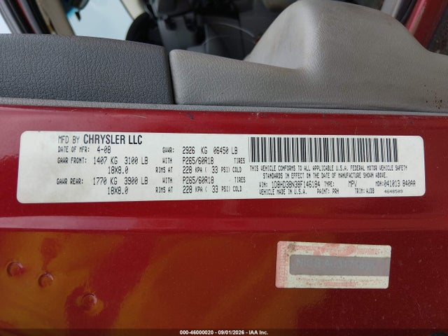 46000020 :رقم المزاد ، 1D8HD38N38F146184 vin ، 2008 Dodge Durango Sxt مزاد بيع