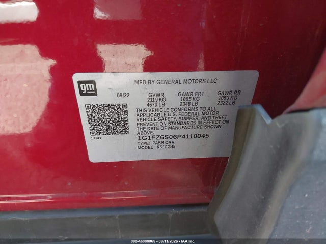 46000065 :رقم المزاد ، 1G1FZ6S06P4110045 vin ، 2023 Chevrolet Bolt Euv Fwd Premier مزاد بيع