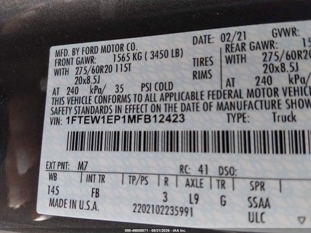 Ford F-150 Xlt 2021 1FTEW1EP1MFB12423 Image 9