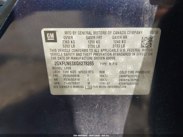 Продажа на аукционе авто 2016 Gmc Terrain Sle-2, vin: 2GKFLNE3XG6278265, номер лота: 46000089