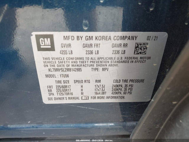Продаж на аукціоні авто 2021 Chevrolet Trailblazer Fwd Lt, vin: KL79MPSL2MB142885, номер лоту: 46000093