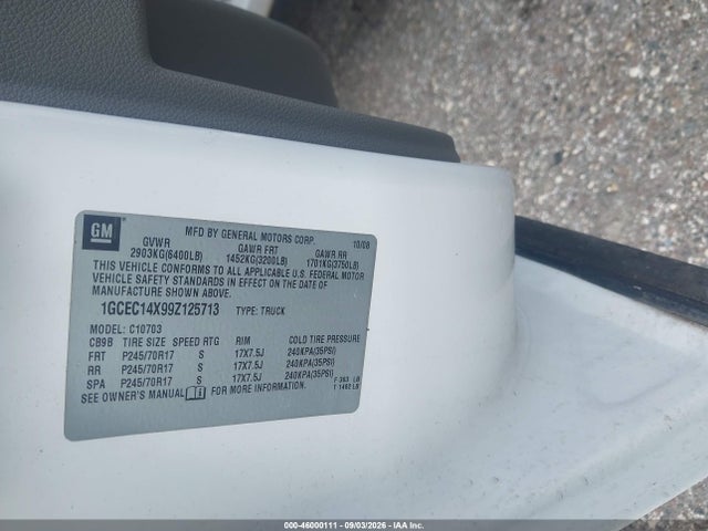 2009 Chevrolet Silverado 1500 Work Truck მანქანა იყიდება აუქციონზე, vin: 1GCEC14X99Z125713, აუქციონის ნომერი: 46000111