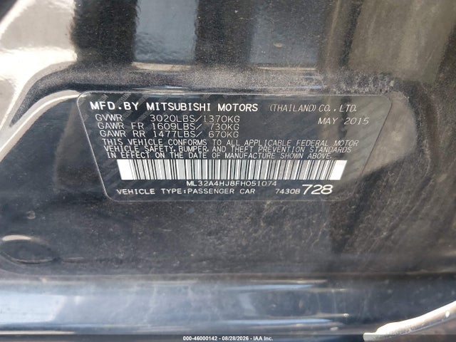 Mitsubishi MIRAGE ES 2015 ML32A4HJ8FH051074 Image 9