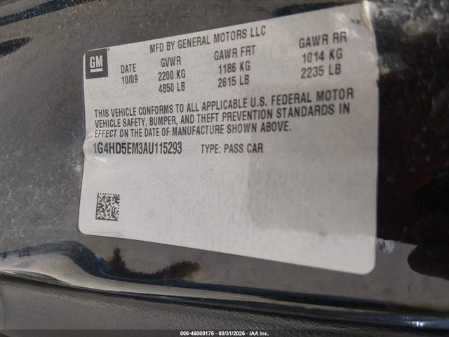 Продаж на аукціоні авто 2010 Buick Lucerne Cxl Special Edition, vin: 1G4HD5EM3AU115293, номер лоту: 46000178