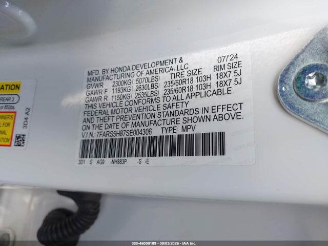 7FARS5H87SE004306 Honda Cr-v Hybrid Sport-l