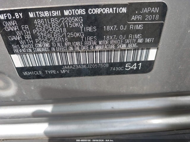 Продаж на аукціоні авто 2018 Mitsubishi Outlander Es, vin: JA4AZ3A36JZ057508, номер лоту: 46000190