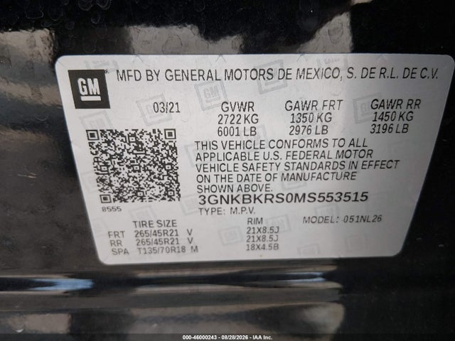 46000243 :رقم المزاد ، 3GNKBKRS0MS553515 vin ، 2021 Chevrolet Blazer Awd Rs مزاد بيع