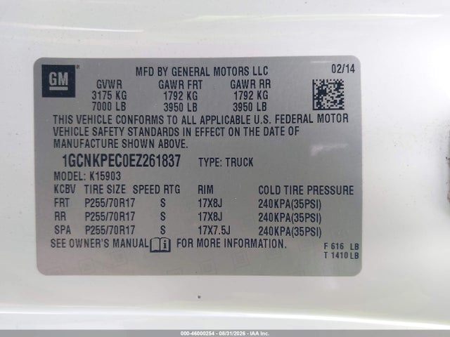 Продаж на аукціоні авто 2014 Chevrolet Silverado 1500 Work Truck 2wt, vin: 1GCNKPEC0EZ261837, номер лоту: 46000254