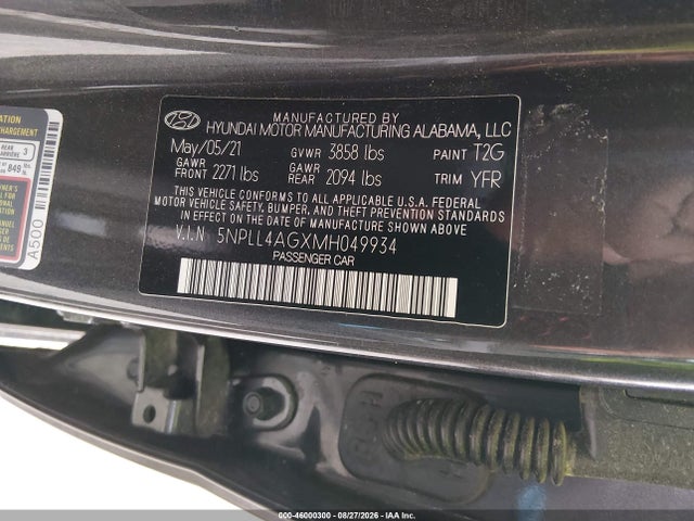Aukcja sprzedaży 2021 Hyundai Elantra Se, vin: 5NPLL4AGXMH049934, numer aukcji: 46000300