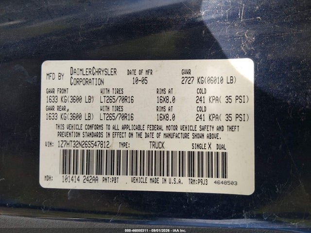 46000311 :رقم المزاد ، 1Z7HT32N26S547812 vin ، 2006 Mitsubishi Raider Duro Cross V8 مزاد بيع