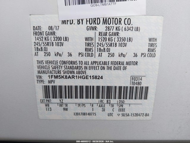 Ford Utility Police Interceptor 2017 1FM5K8AR1HGE15824 Image 9