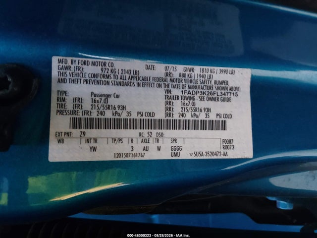 Ford FOCUS SE 2015 1FADP3K26FL347715 Image 9