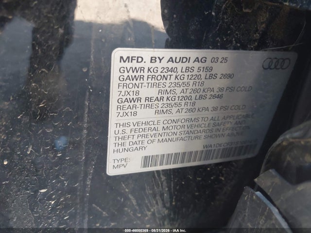 Aukcja sprzedaży 2025 Audi Q3 Premium 45 Tfsi S Line Quattro Tiptronic, vin: WA1DECF31S1061418, numer aukcji: 46000369