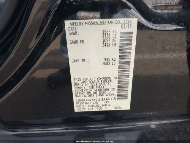 Nissan Altima 2.5 S 2019 1N4BL4BVXKC210418 Image 9
