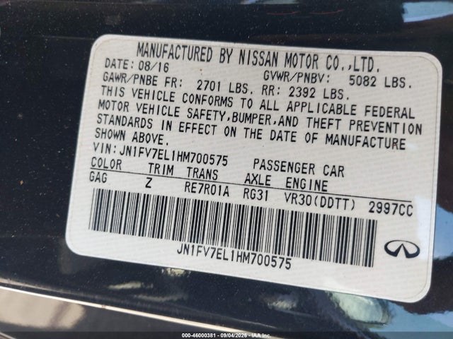 Продажа на аукционе авто 2017 Infiniti Q60 3.0t Red Sport 400, vin: JN1FV7EL1HM700575, номер лота: 46000381