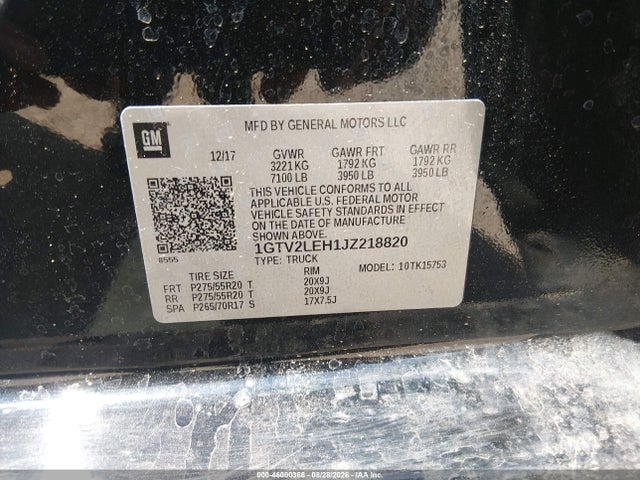 Aukcja sprzedaży 2018 Gmc Sierra 1500, vin: 1GTV2LEH1JZ218820, numer aukcji: 46000386