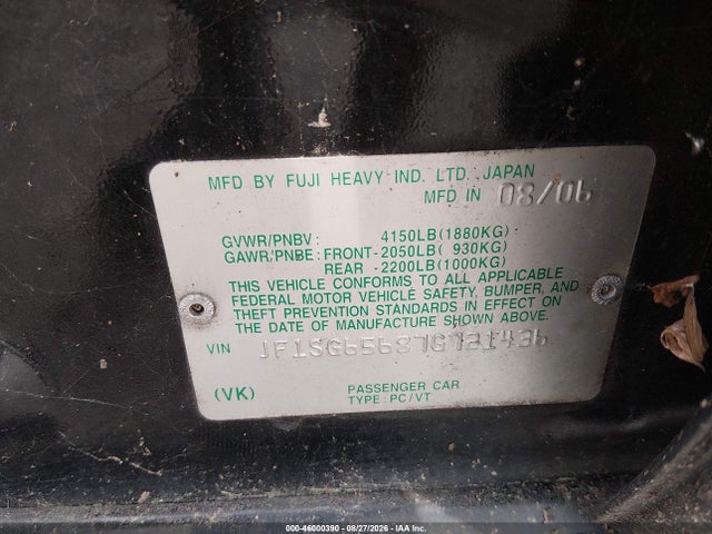 Продажа на аукционе авто 2007 Subaru Forester 2.5x, vin: JF1SG65687G721436, номер лота: 46000390
