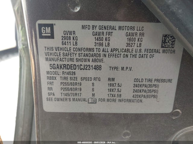 46000393 :رقم المزاد ، 5GAKRDED1CJ231488 vin ، 2012 Buick Enclave Premium مزاد بيع