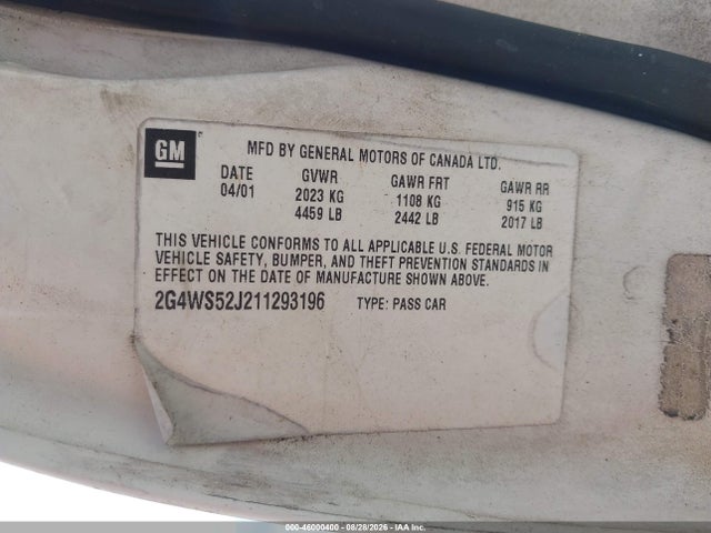 Продажа на аукционе авто 2001 Buick Century Custom, vin: 2G4WS52J211293196, номер лота: 46000400