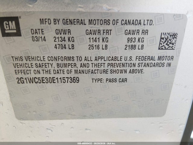 Продаж на аукціоні авто 2014 Chevrolet Impala Limited Ltz, vin: 2G1WC5E30E1157369, номер лоту: 46000432