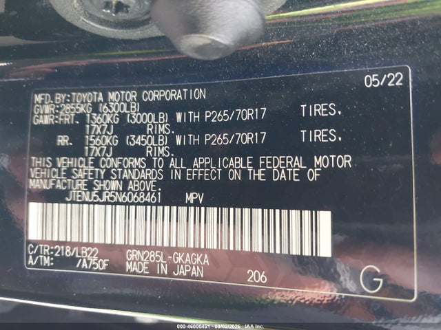 Aukcja sprzedaży 2022 Toyota 4runner Sr5 Premium, vin: JTENU5JR5N6068461, numer aukcji: 46000451