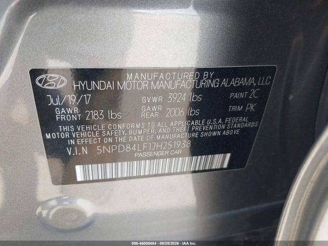 Продажа на аукционе авто 2018 Hyundai Elantra Sel, vin: 5NPD84LF1JH251938, номер лота: 46000484