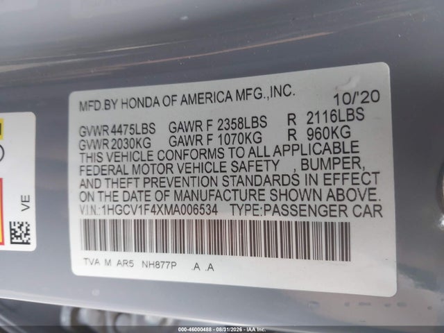 1HGCV1F4XMA006534 Honda Accord Sport Special Edition