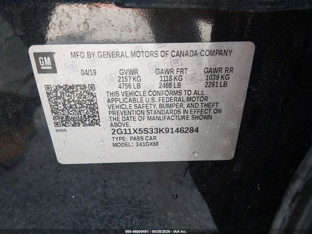 46000491 :رقم المزاد ، 2G11X5S33K9146284 vin ، 2019 Chevrolet Impala Ls مزاد بيع